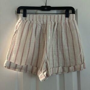 Altar'd State Cream and Pink Striped Pajama Shorts